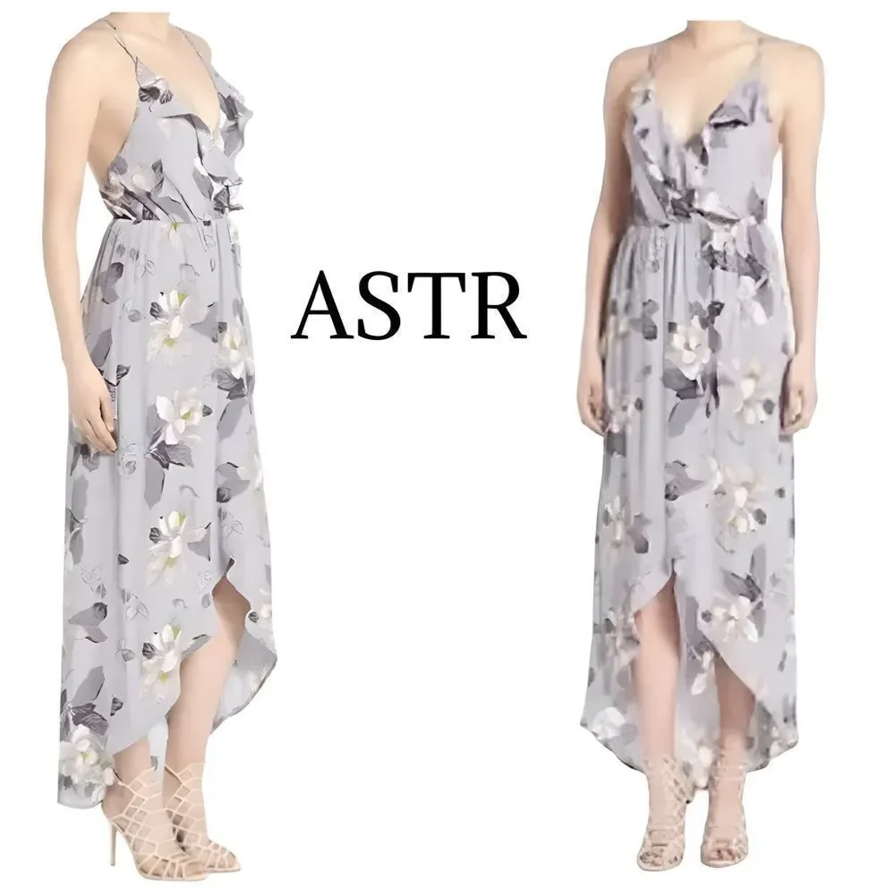 ASTR the Label Ruffled Gray Hi Lo Hem Ruffled Lined Midi Sz S EUC